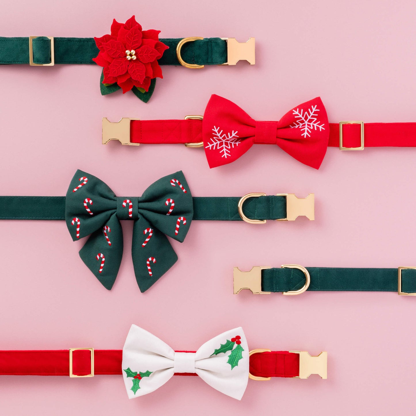 Evergreen Candy Canes Embroidered Lady Bow Collar