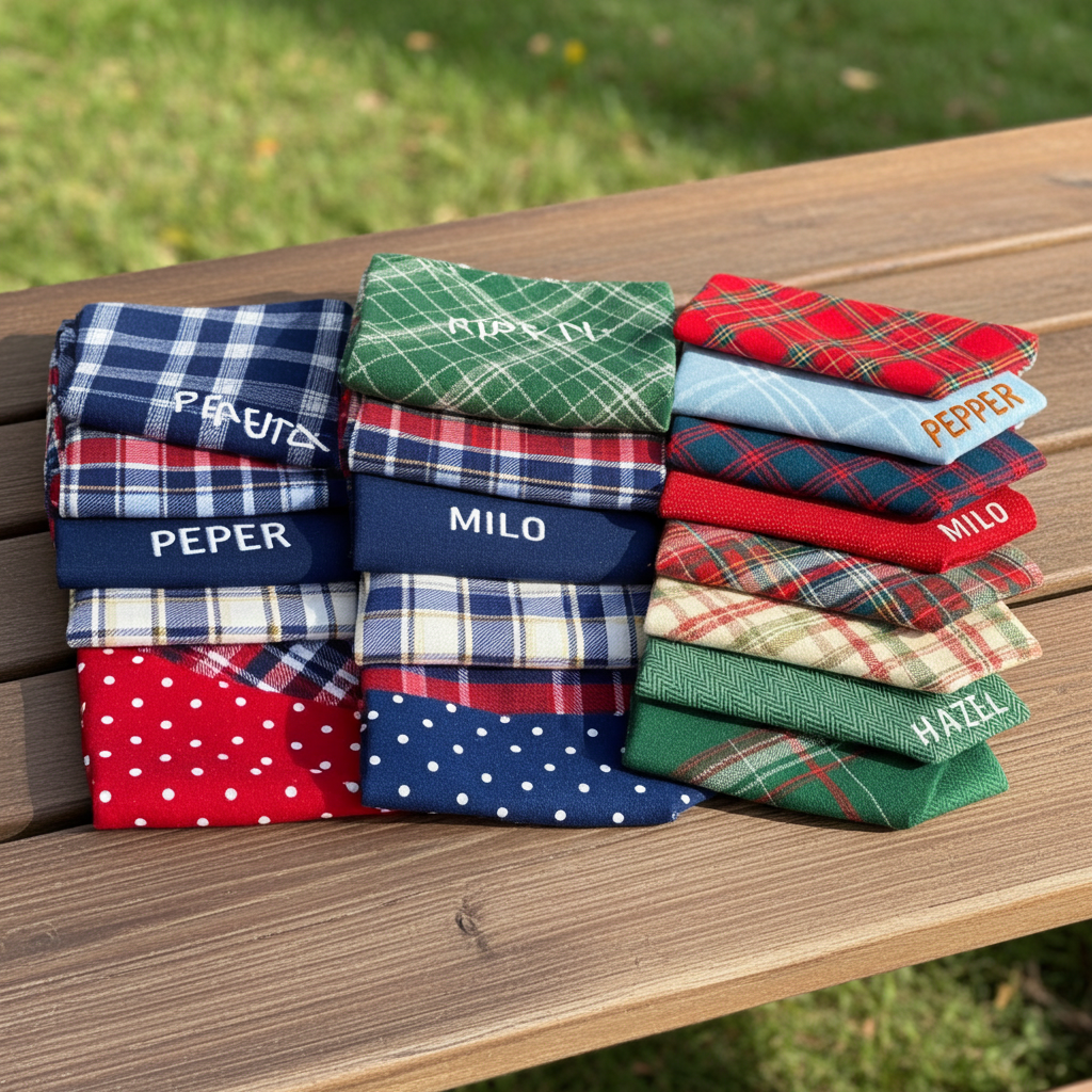 Berry Stitch Flannel Dog Bandana