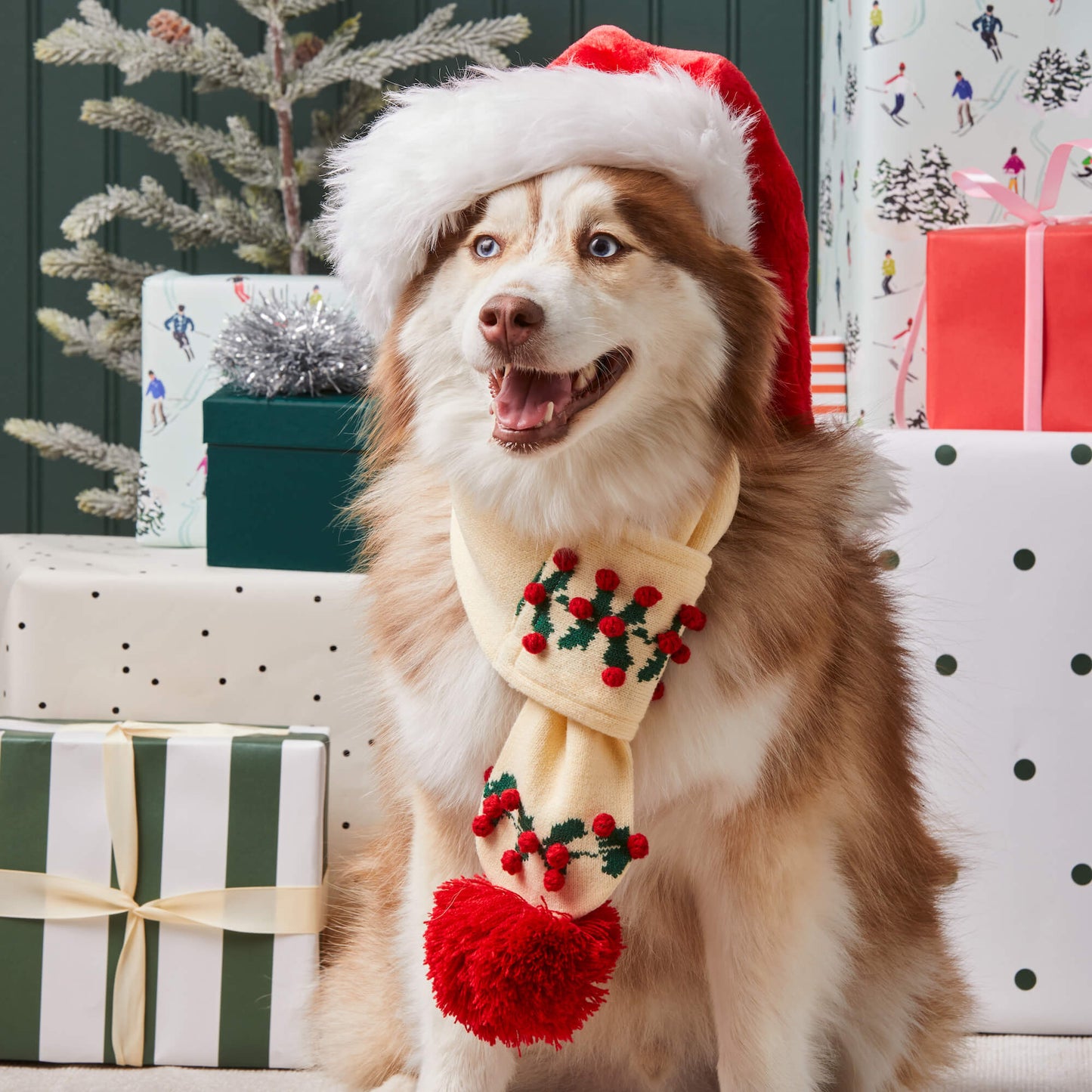Holly Bobble Knit Dog Scarf