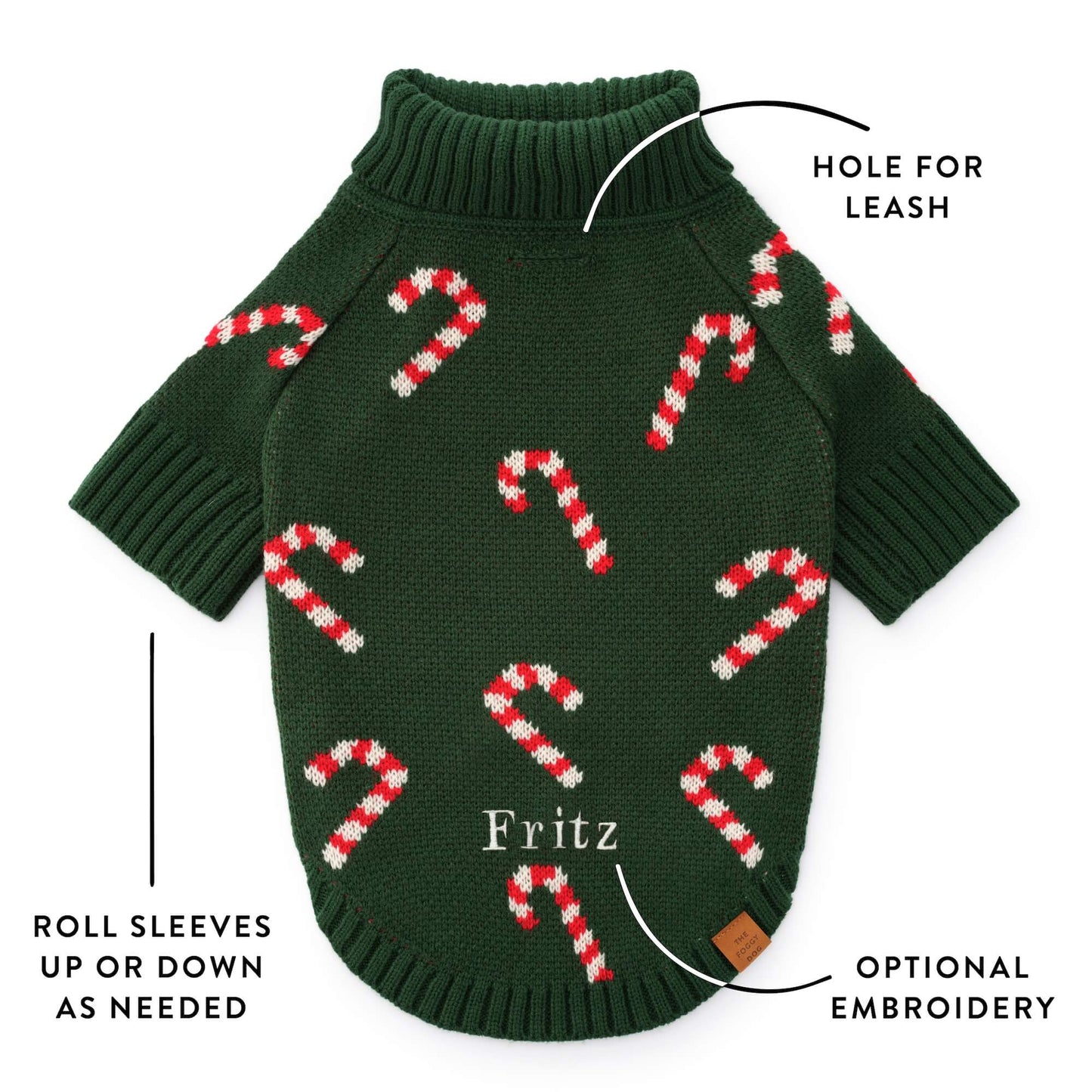 Evergreen Candy Canes Dog Sweater