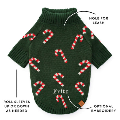 Evergreen Candy Canes Dog Sweater
