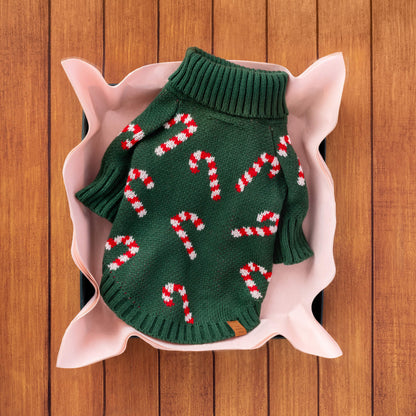 Evergreen Candy Canes Dog Sweater