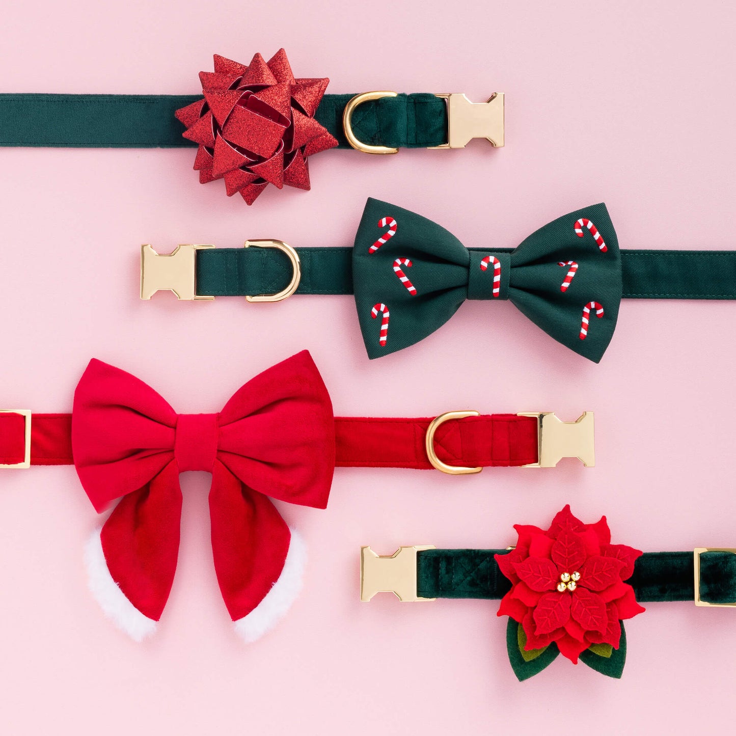 Evergreen Candy Canes Embroidered Dog Bow Tie