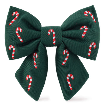 Evergreen Candy Canes Embroidered Lady Dog Bow