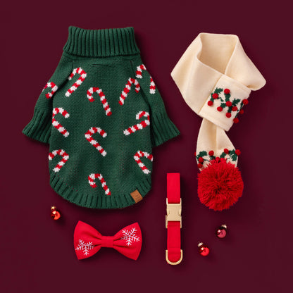 Evergreen Candy Canes Dog Sweater