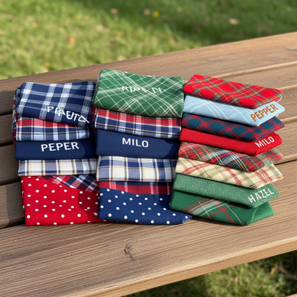 Berry Stitch Flannel Dog Bandana